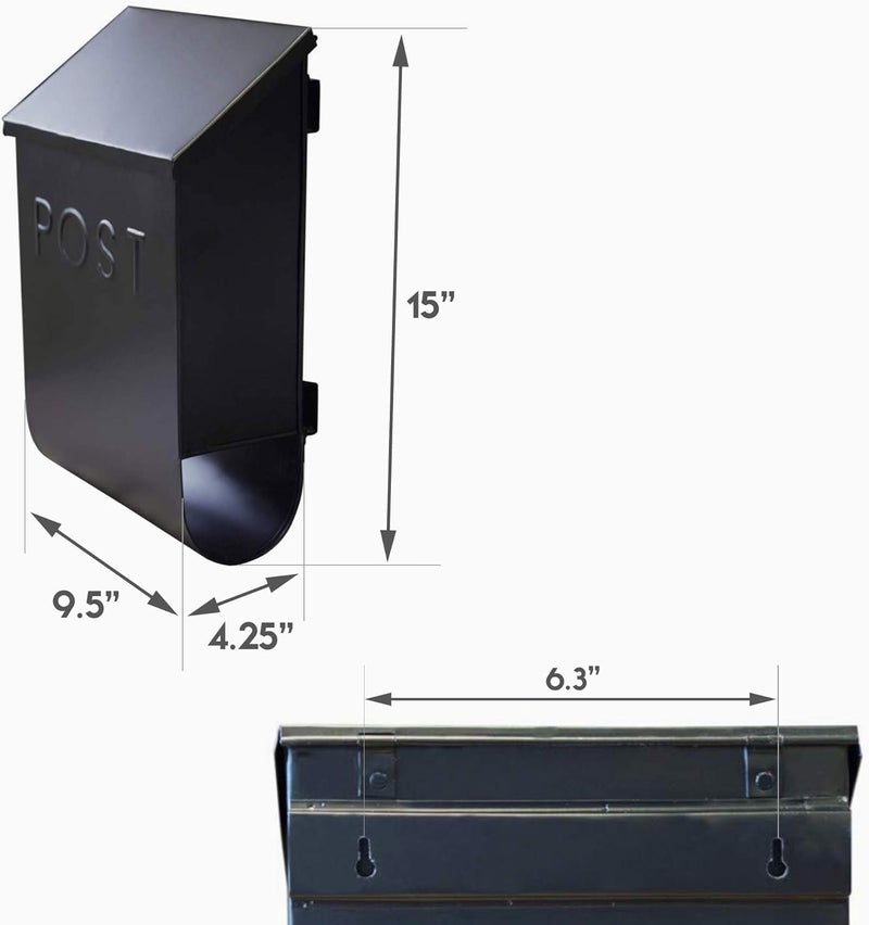 NACH Trixie Black Wall Mount Mailbox with Newspaper Holder, Crafted from Heavy Duty Galvanized Metal, Waterproof, Powder Coated & Rust Resistant, 9.5" x 4.72" x 14.96" - Image 2